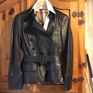 Double breasted brown leather J. Peterman Jacket